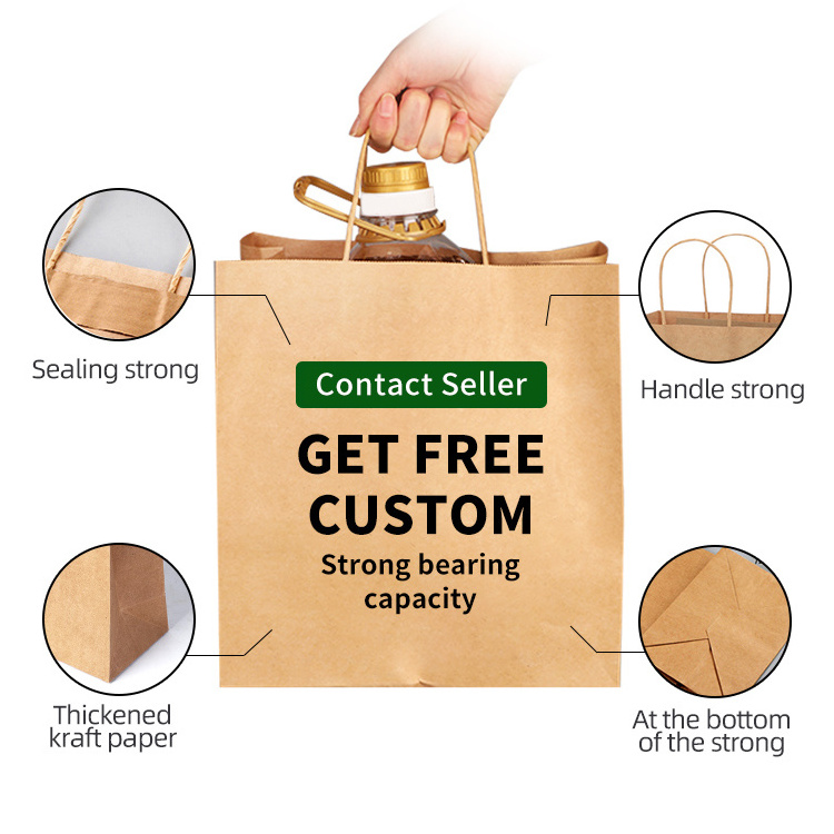 Recyclable kraft brown paper bag with rope handle your logo flat handle kraft shopping paper bag