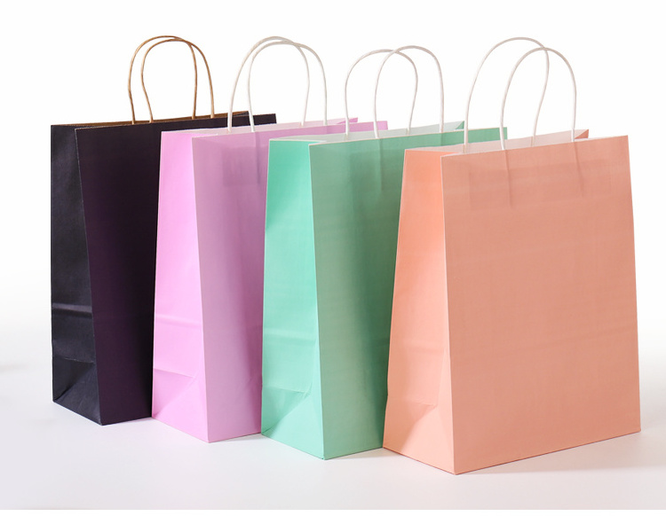 Recyclable kraft brown paper bag with rope handle your logo flat handle kraft shopping paper bag