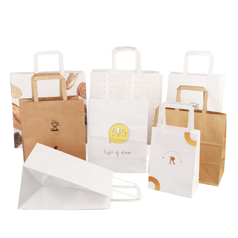 White And Brown Kraft Paper Twisted Handle Shopping Clothing Paper Bag With Logo Printed