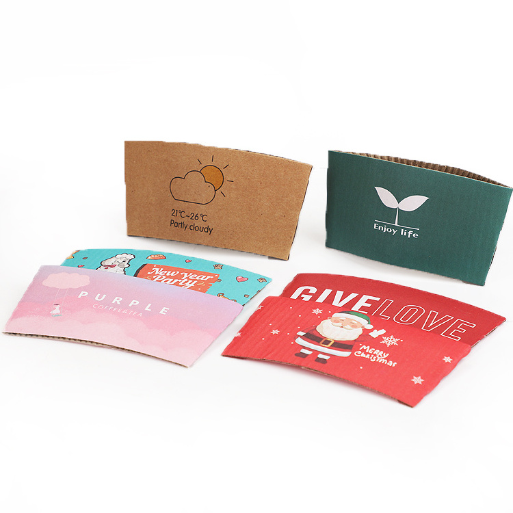 Custom logo print corrugated cardboard take away cup sleeve paper cup holder for coffee paper cup