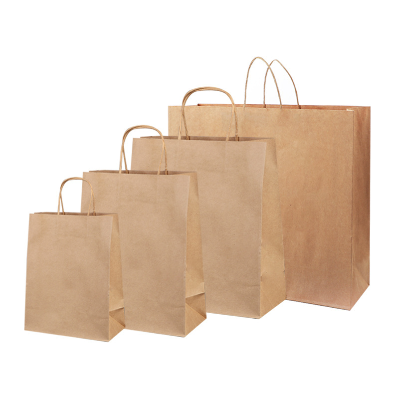 Custom printed your own logo for restaurant catering food take out takeaway togo packaging kraft brown paper bag with handles