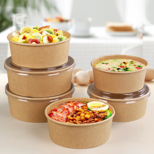 disposable custom printing food packing box container salad bowls kraft paper bowl with lid