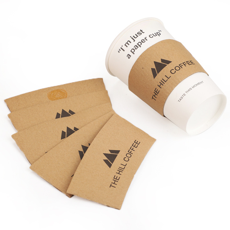 Custom logo print corrugated cardboard take away cup sleeve paper cup holder for coffee paper cup