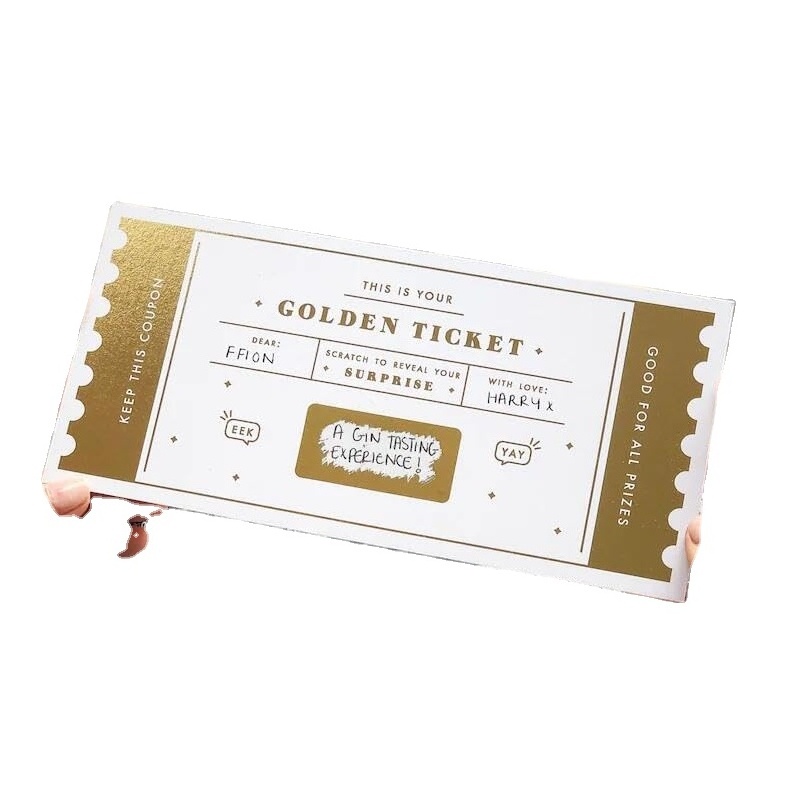 Golden Ticket Customizable Scratch-off Paper and Cardboard Stickers for Small Business Prizes Games Party Favors Note Cards