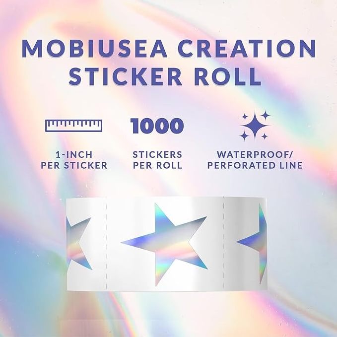 Holographic Star Stickers | 1 Inch | 1000pcs in a Roll Perforated Foil Rainbow Effects Silver Star Stickers Sparkle Stickers