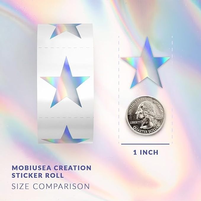 Holographic Star Stickers | 1 Inch | 1000pcs in a Roll Perforated Foil Rainbow Effects Silver Star Stickers Sparkle Stickers