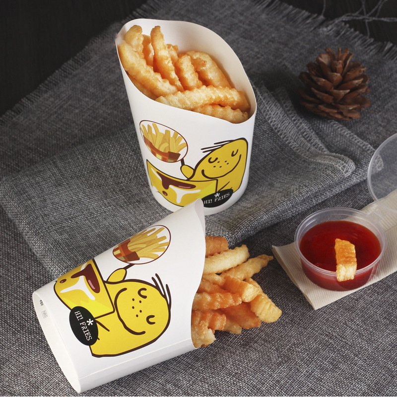 Custom Unique Paper Scoop Cup kraft French Fries Cup printed Paper French Fries Cone Holder