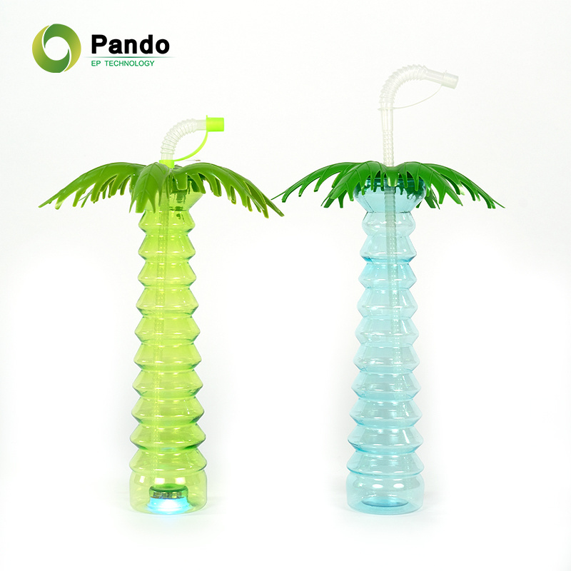 Novelty Cute Children Juice Drinking Led light Plastic Palm Tree Long Party Tall Slush Cup For Kids