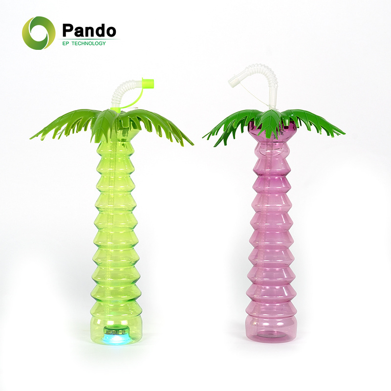 Novelty Cute Children Juice Drinking Led light Plastic Palm Tree Long Party Tall Slush Cup For Kids