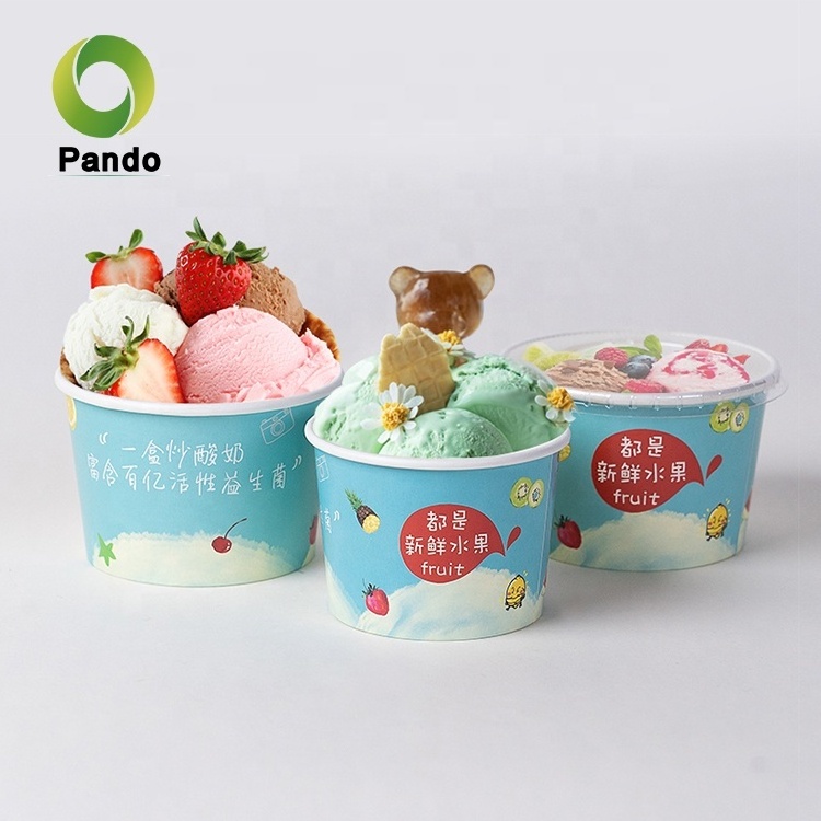 Custom Logo 8 12 16oz Disposable Food Grade Packaging Biodegradable Ice Cream Wrapping Paper Bowl