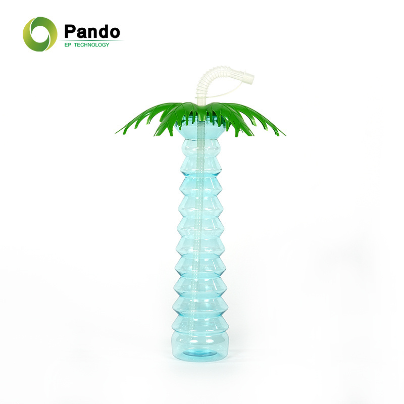 Novelty Cute Children Juice Drinking Led light Plastic Palm Tree Long Party Tall Slush Cup For Kids