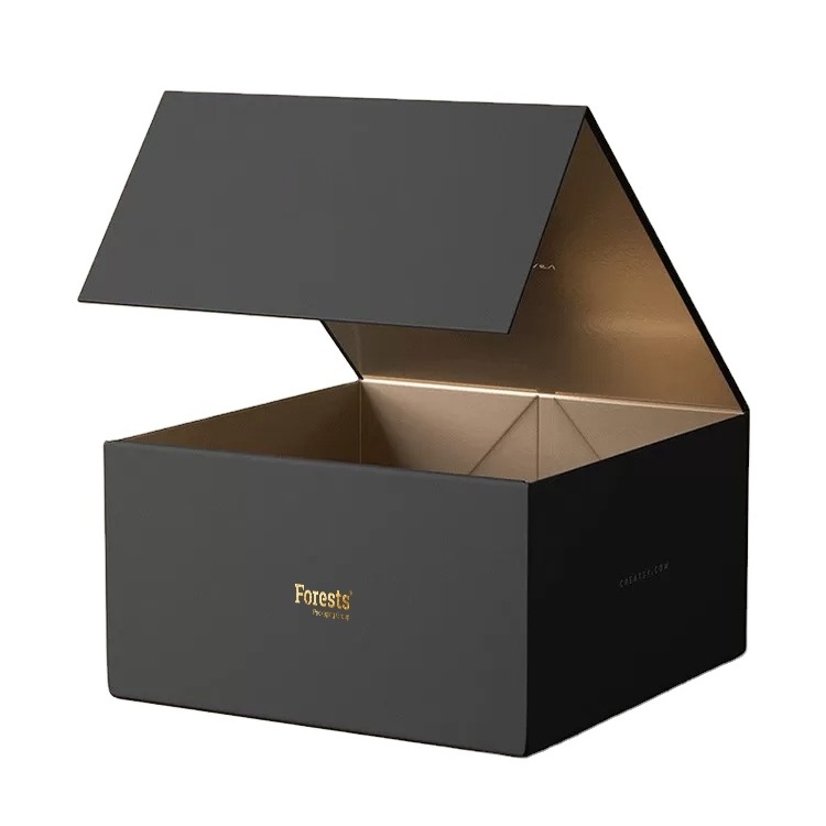 Custom Luxury Black Paper Logo Magnetic Printed Foldable Cardboard Flat Pack Gift Box