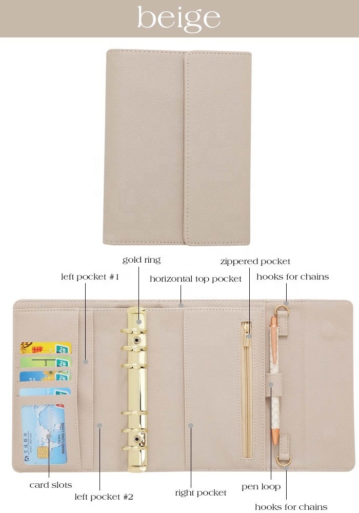 6 Colors Ready Pebble Texture A6 Gold Ring Binder Notebook Wallet as Budget Binder Wallet, Cash Wallet or Money Binder Organizer