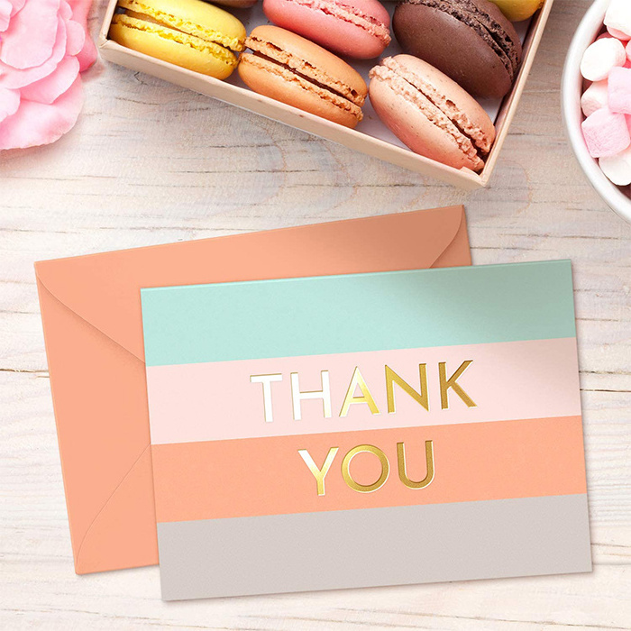 Custom luxury pink gold foil recycled business card printing with border / edge paper thank you card