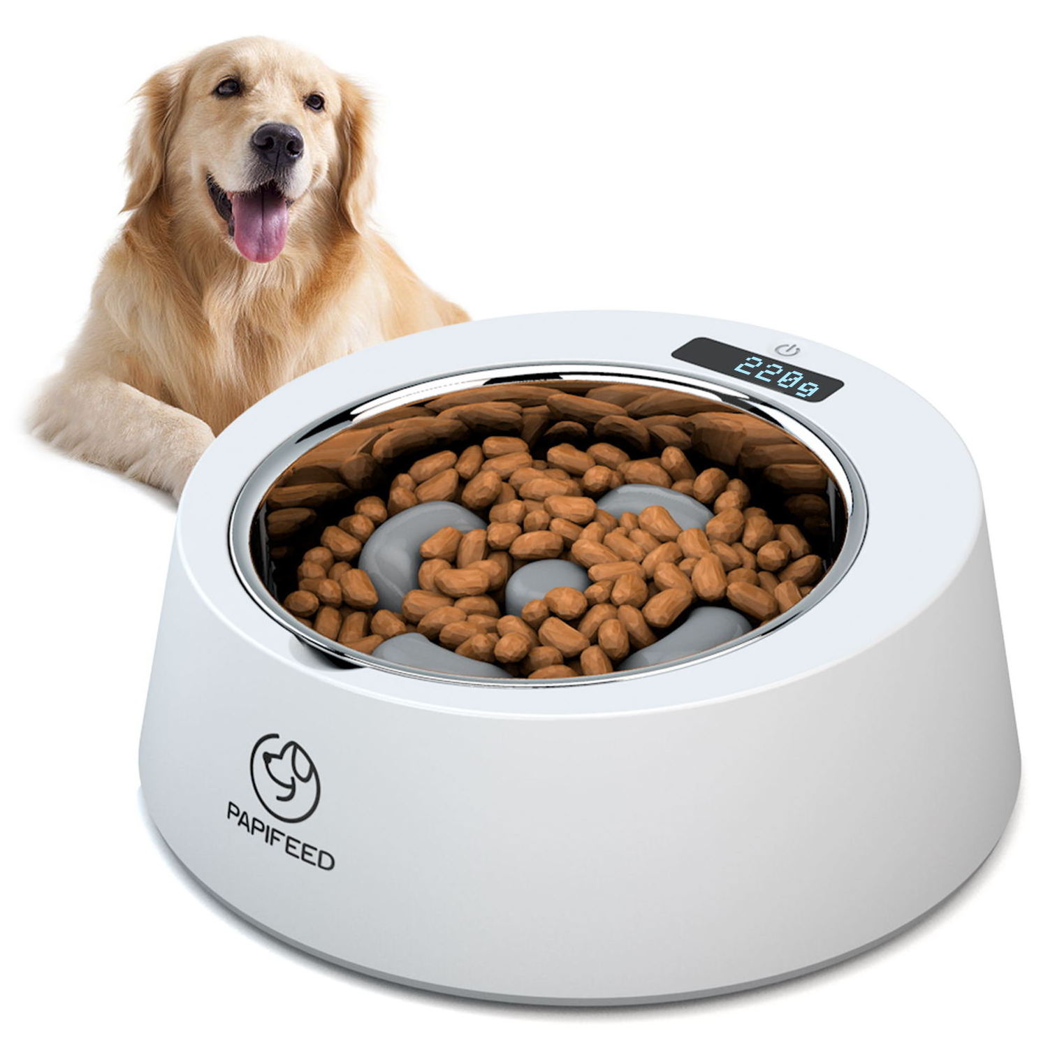 Pet feeding bowl with weighing slow food function of stainless steel dog to prevent dumping feeding bowl