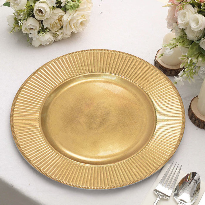 13inch Round Plastic Wedding Party Restaurant Decorative Plate Under Plate Gold Charger Plates