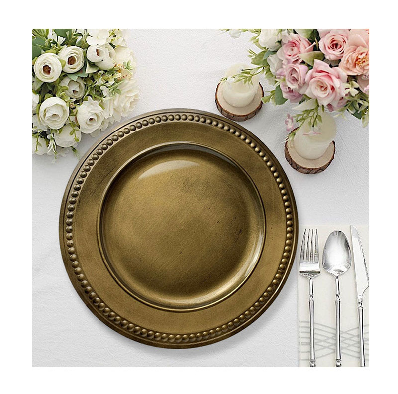 13inch Glitter Gold Beaded Reusable Hard Plastic Dinner Charger Plates Christmas Under Plates