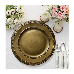 13inch Glitter Gold Beaded Reusable Hard Plastic Dinner Charger Plates Christmas Under Plates