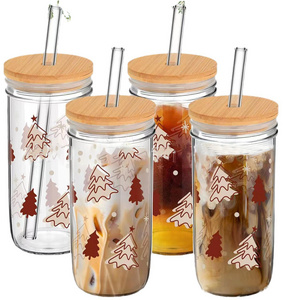 14oz Hot Selling Custom Tumbler Can Shape Beer Glass Cup Beer Mug With Bamboo Lid And Glass Straws