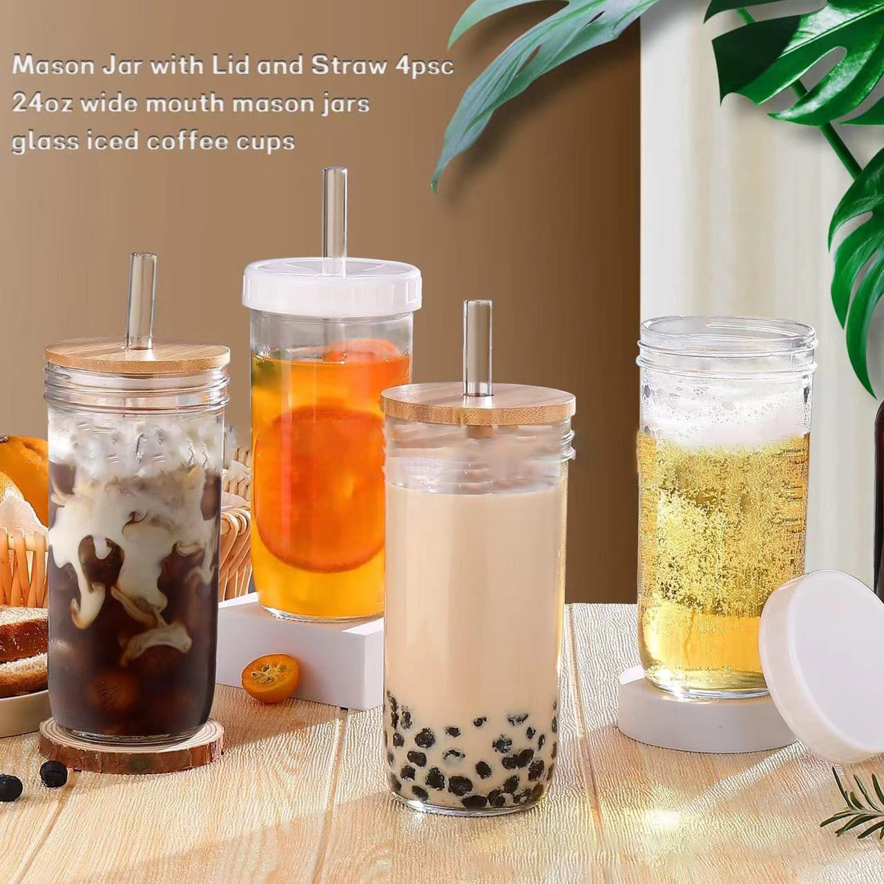 14oz Hot Selling Custom Tumbler Can Shape Beer Glass Cup Beer Mug With Bamboo Lid And Glass Straws