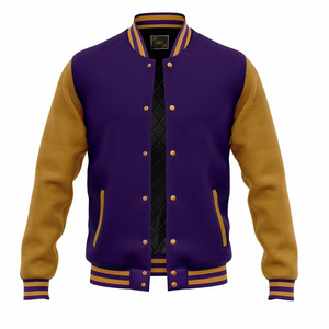 Purple color body beach color sleveve custom plain baseball lettermen varsity jacket