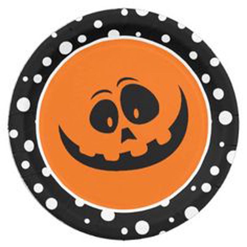 Round Metal Wall Plates Outlet Happy Halloween Witch on Broom Flying Bats Black Borders Orange in Centre Accessories Quantity