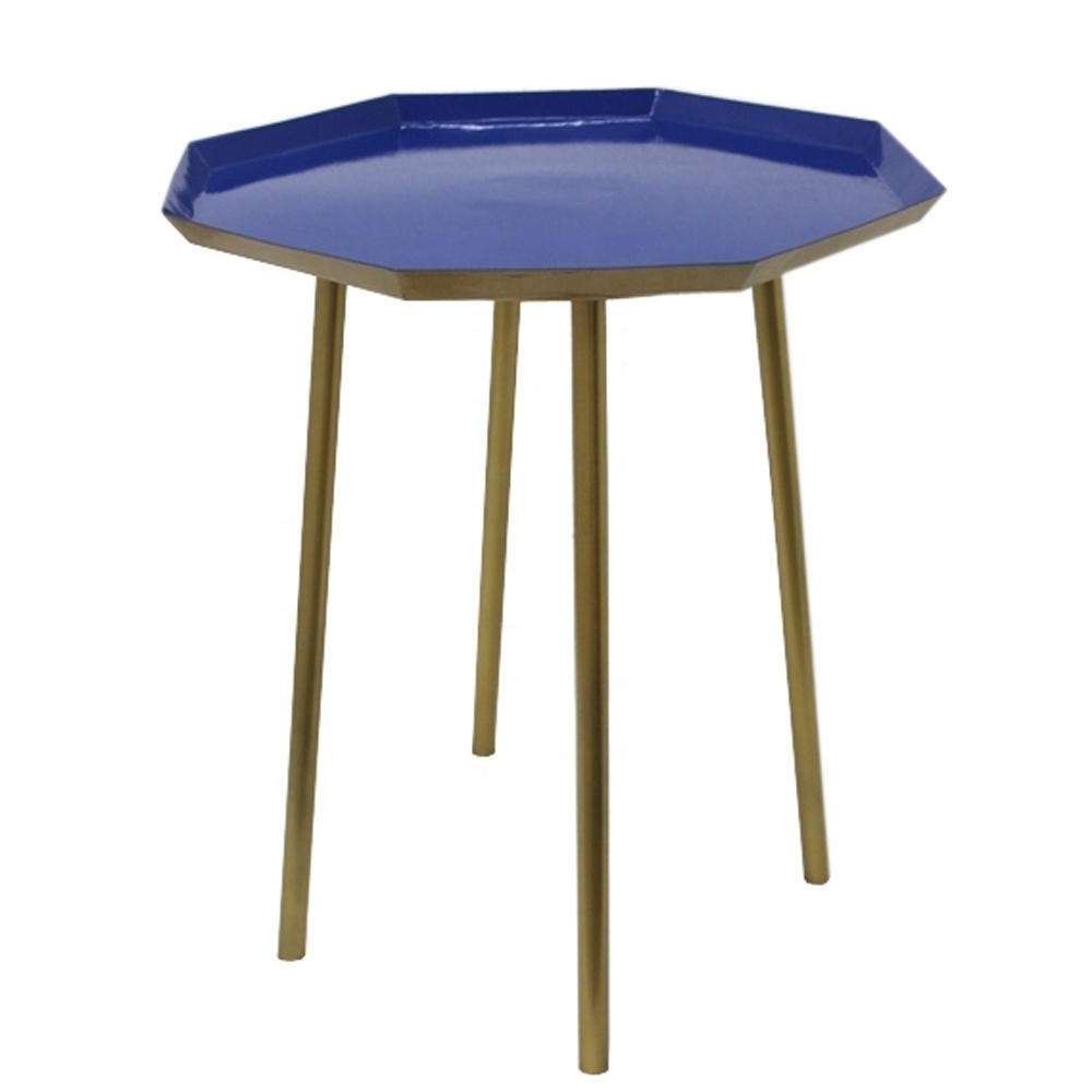 Hot Selling Octagonal Shape Serving Side Table Plate on 4 Legs Gold Blue Restaurant Living Room Decorative Handmade