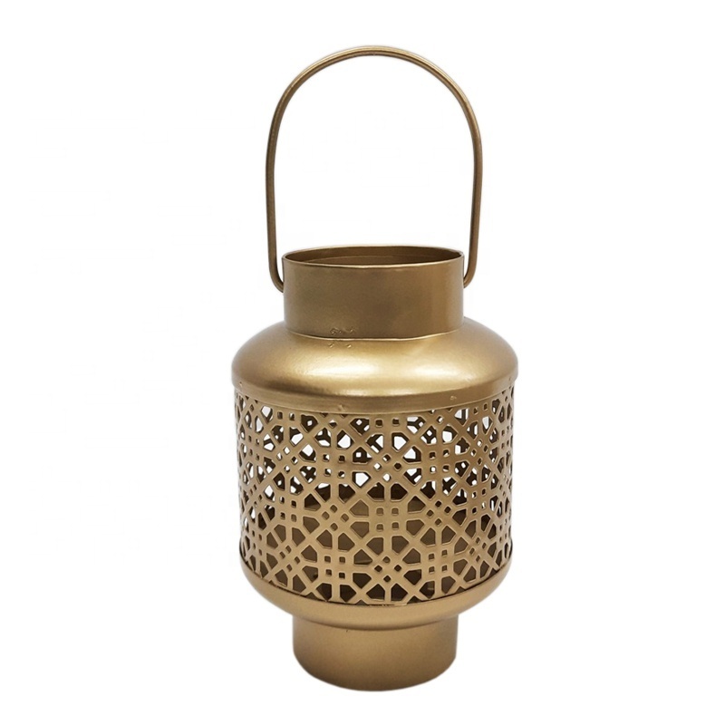 Wholesale Bulk Iron Metal Moroccan Hanging Lantern Rich Gold Small Size Candle Votive For Wedding