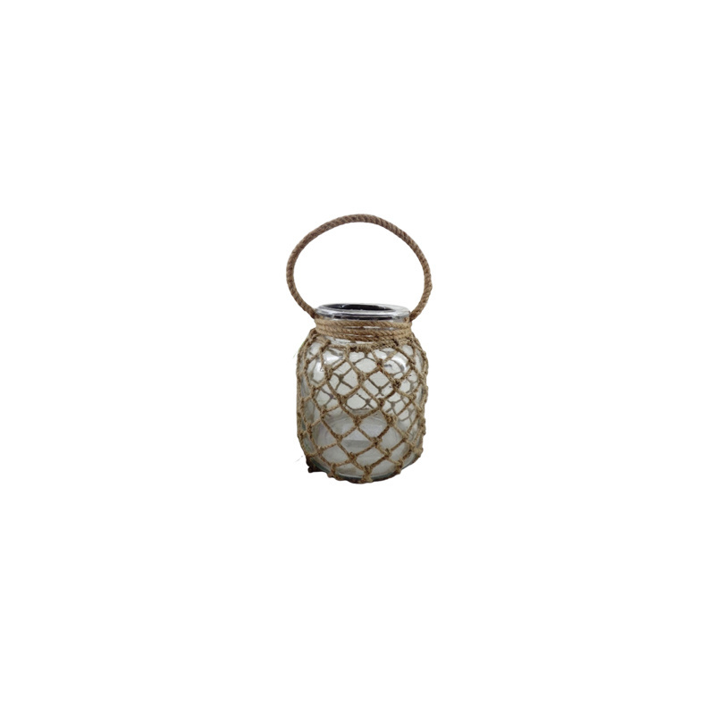 Living Room Decoration Jute & Clear Glass Jar With Handle Rope Wrapped Glass Jar For Wedding Decor Uses