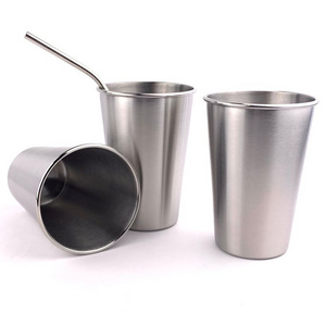 Wholesale Stainless Steel Single Wall Stackable Pint Cup Set 3 with Straw Beer Tumbler Beer Drinking Cup Metal Shot Glass