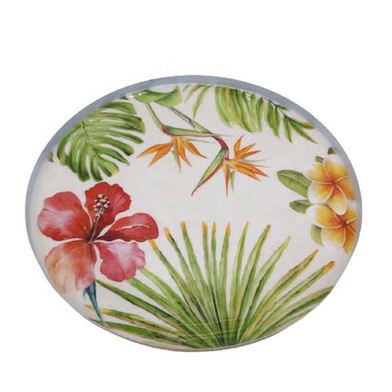 Round Metal Wall Plate Sticker Enamel Flower Sticker Black Dish Serving Table Top Christmas Accessories Hand Made