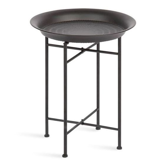 Metal Iron Black Powder Coated Small Round Plate With Stand Coffee Side Tea Table End Table Modern Bed Side Table Living Room