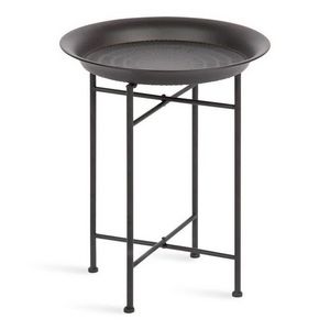 Metal Iron Black Powder Coated Small Round Plate With Stand Coffee Side Tea Table End Table Modern Bed Side Table Living Room