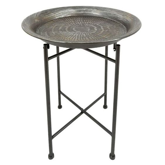 Metal Iron Black Powder Coated Small Round Plate With Stand Coffee Side Tea Table End Table Modern Bed Side Table Living Room