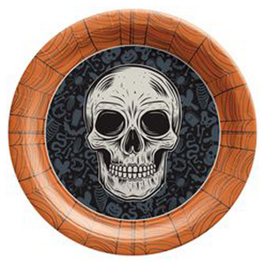 Luxury Round Shaped Metal Wall Plate Orange Border Black Skulls Sticker Decorative Bohemian Photo Frame Wall Decals