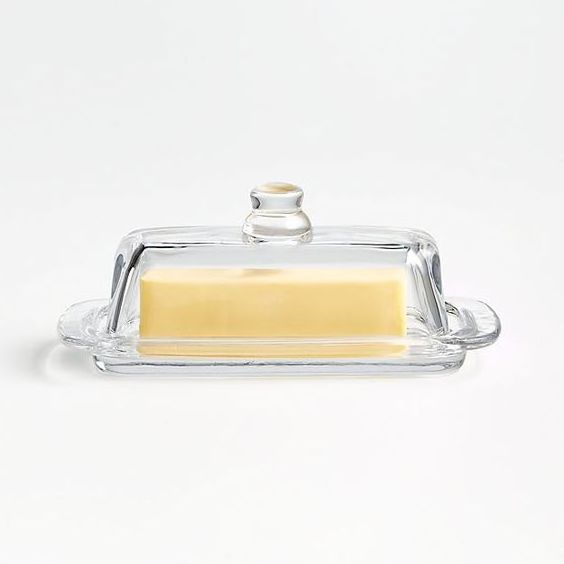 Butter Dish With Wood Platter Rectangular Clear Glass For Kitchen Table Top Dishes Plates Homeware Kitchen House Hold Christmas