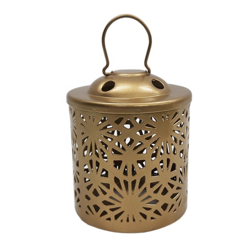 Wholesale Bulk Iron Metal Moroccan Hanging Lantern With T Lite Rich Gold Small Size Candle Votive For Wedding