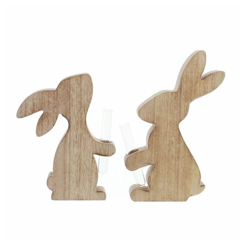 Set of 2 Wooden Rabbits in 2 different Sizes Both made of light Natural Wood for Home Decorations Easter Sculptures Gifts Item