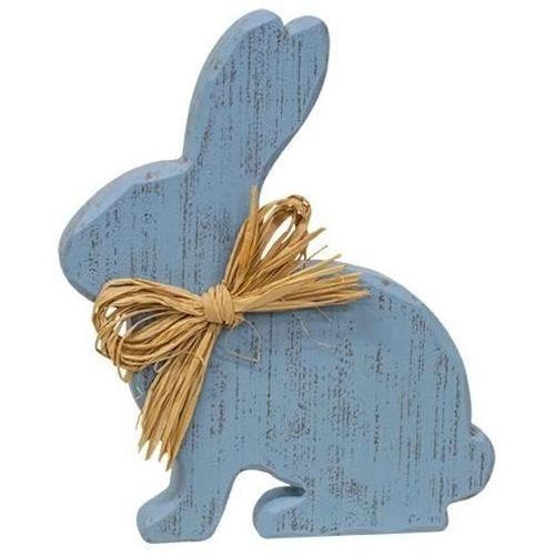 Beautiful and Unique Home Decor Wooden White Wash & Green Base Colour Easter Sculptures Bunny Decorations GIfts Animal Lovers