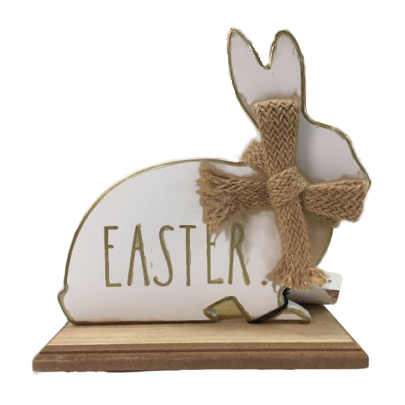 Best Decorative Metal Bunny with Mango Wood Base Easter Bunny Decorations Figures Sculptures & Statues Party & Holiday Supplies