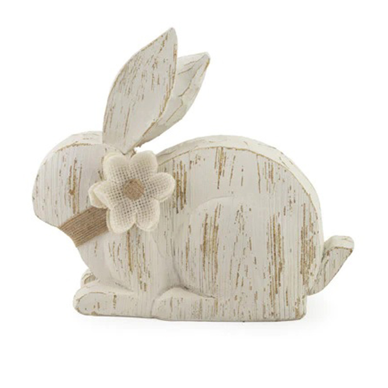 Beautiful and Unique Home Decor Wooden White Wash & Green Base Colour Easter Sculptures Bunny Decorations GIfts Animal Lovers