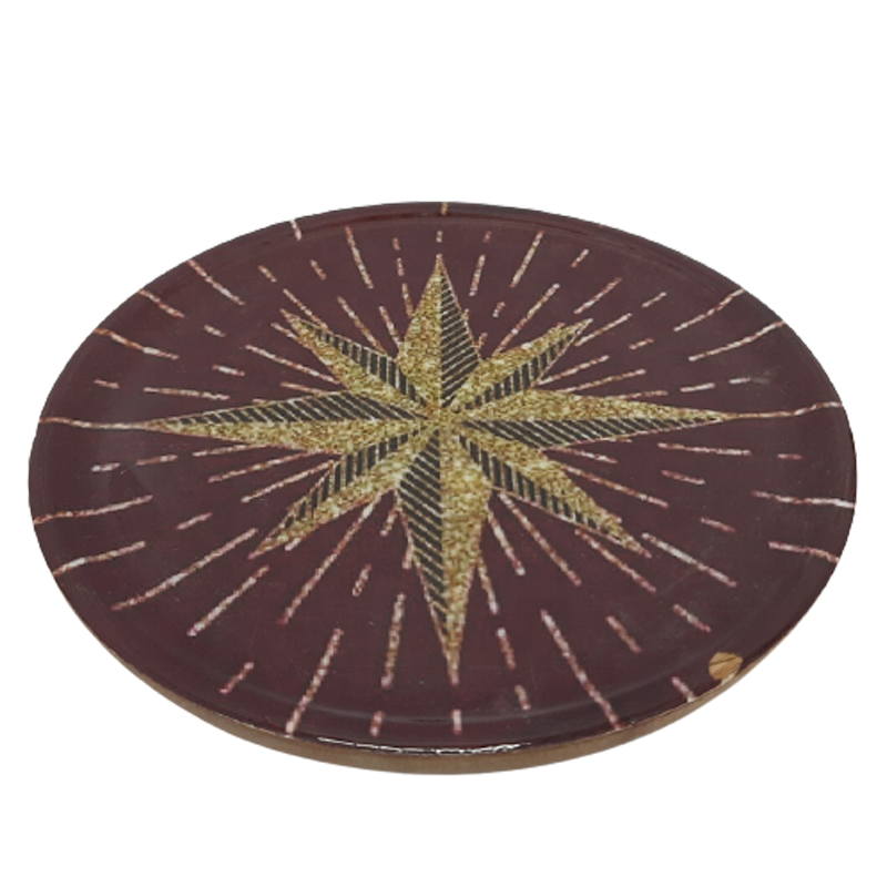 Hot Selling Round Enamel Wooden Plate Peacock Sticker Print Classic Design Dish And Tray For Serving Food In Restaurant Handmade