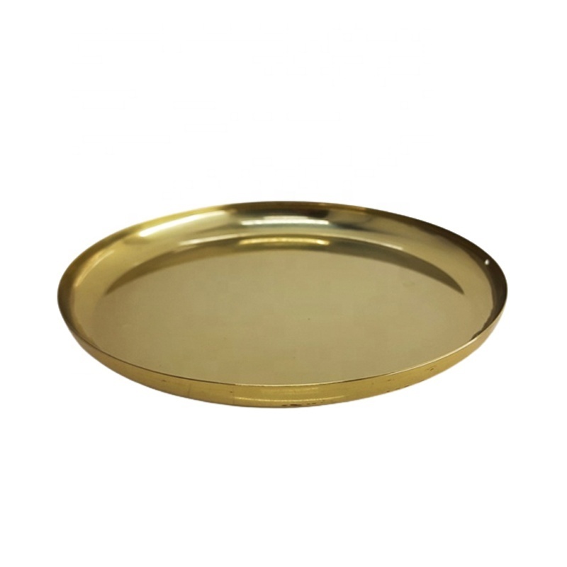 Wholesale Bulk Kitchen & Table Top Iron Round Serving Plate With Etching Brass EPL Gold Colour Dishes & Tray In Bulk