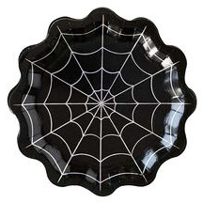 Luxurious Round Shaped Metal Wall Plate Black Happy Halloween Spooky Design Graveyard Bats Sticker Shelves Hand Crafted