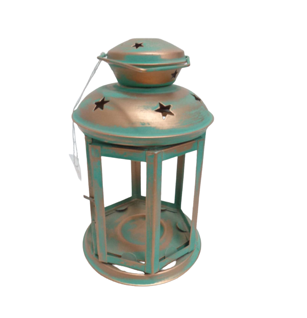 Christmas Decorative Metal Hanging Lantern Copper W/Green Antique Candle Stand For Garden and Tabletop Decoration Handmade