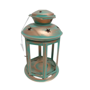 Christmas Decorative Metal Hanging Lantern Copper W/Green Antique Candle Stand For Garden and Tabletop Decoration Handmade