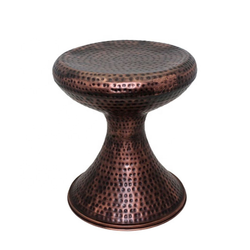 Round Metal Drum Stool Living Room Furniture Hammered Mushroom Design Shape Copper Antique Ottomans Customized Bulk Accessories