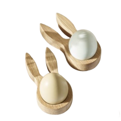 Wooden Bunny Egg Holders Set of 2 Natural Wood Crafted in the Shape of Bunny Ears they are ideal for a fun Easter Table Update