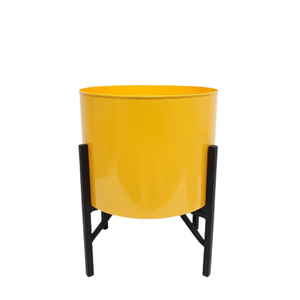 Iron Round Planter With Folding Stand Yellow & Black Color Large Size sphere Planter For Outdoor & Table Top Decoration