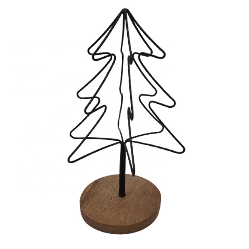 Iron & Wood Christmas Decorative Luxury Metal Wire X-Mas Tree With Round Base Brass Plating Latest Style For Table Top Decor